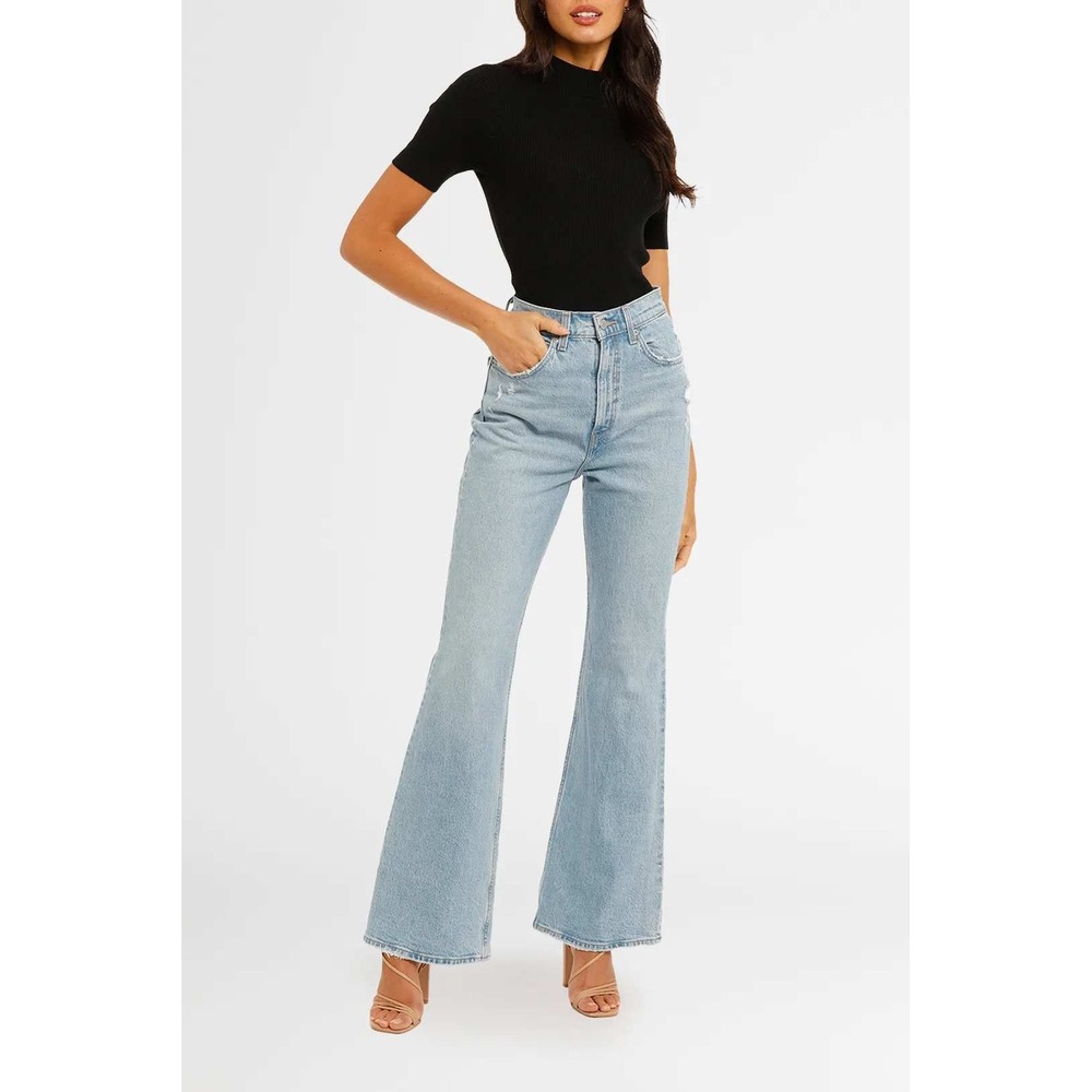 Levi's 70s High Flare Distressed Denim Jeans Light Wash Blue Women's Size 29